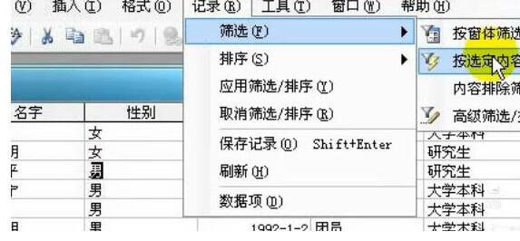 access数据库如何按选定内容筛选记录？