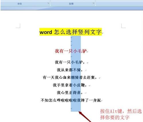 word竖列文字的选择方法