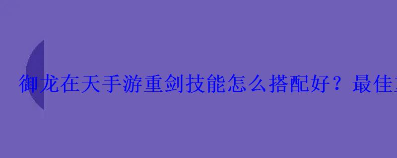 御龙在天手游重剑技能怎么搭配好?最佳重剑技能选择 御龙在天手游重剑技能怎么搭配好?最佳重剑技能选择