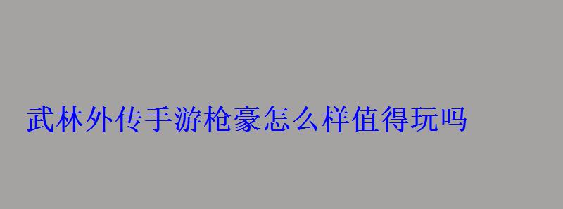 武林外传手游枪豪怎么样值得玩吗 武林外传手游枪豪怎么样值得玩吗