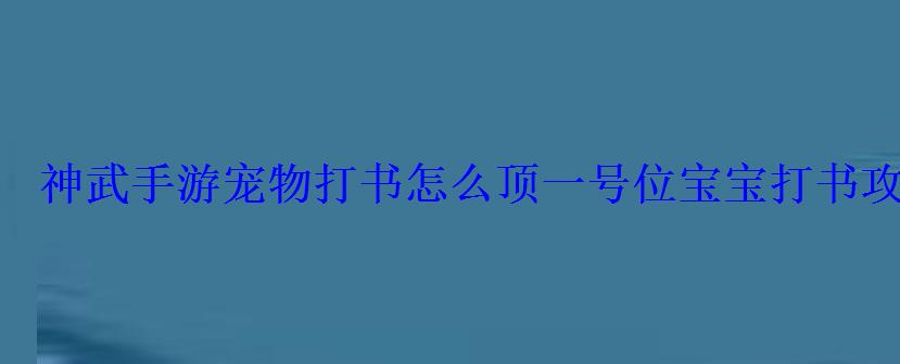 神武手游宠物打书怎么顶一号位宝宝打书攻略 神武手游宠物打书怎么顶一号位宝宝打书攻略