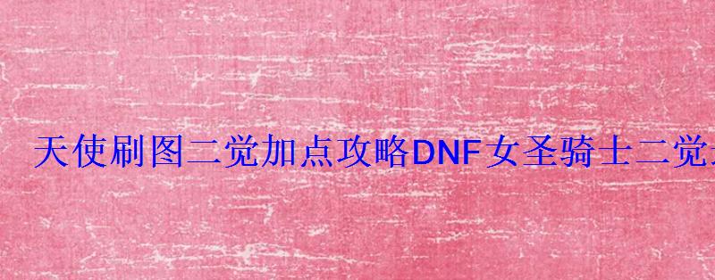 天使刷图二觉加点攻略DNF女圣骑士二觉最强加点方案 天使刷图二觉加点攻略DNF女圣骑士二觉最强加点方案
