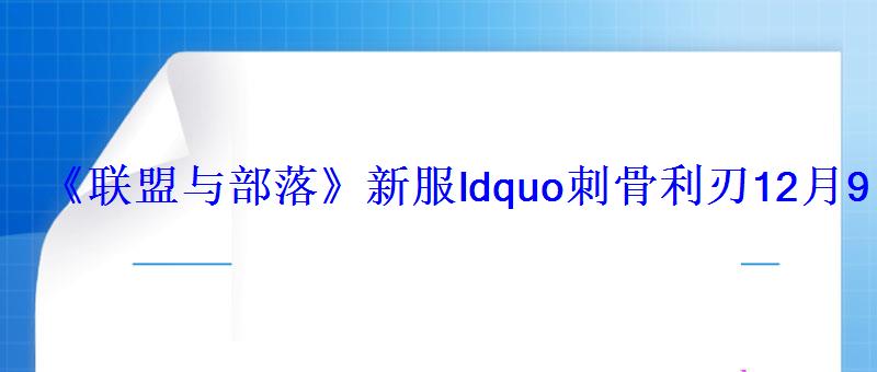 《联盟与部落》新服ldquo刺骨利刃12月9日开启 《联盟与部落》新服ldquo刺骨利刃12月9日开启