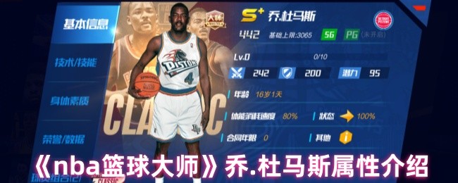《NBA篮球大师》乔·杜马斯的角色能力全面解析